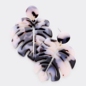 Tropical Palm Leaf Celluloid Earrings - Tortoise